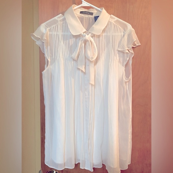 Blouse Liz Claiborne cream chiffon sheer with camisole size 12 chiffon tie - Picture 5 of 5